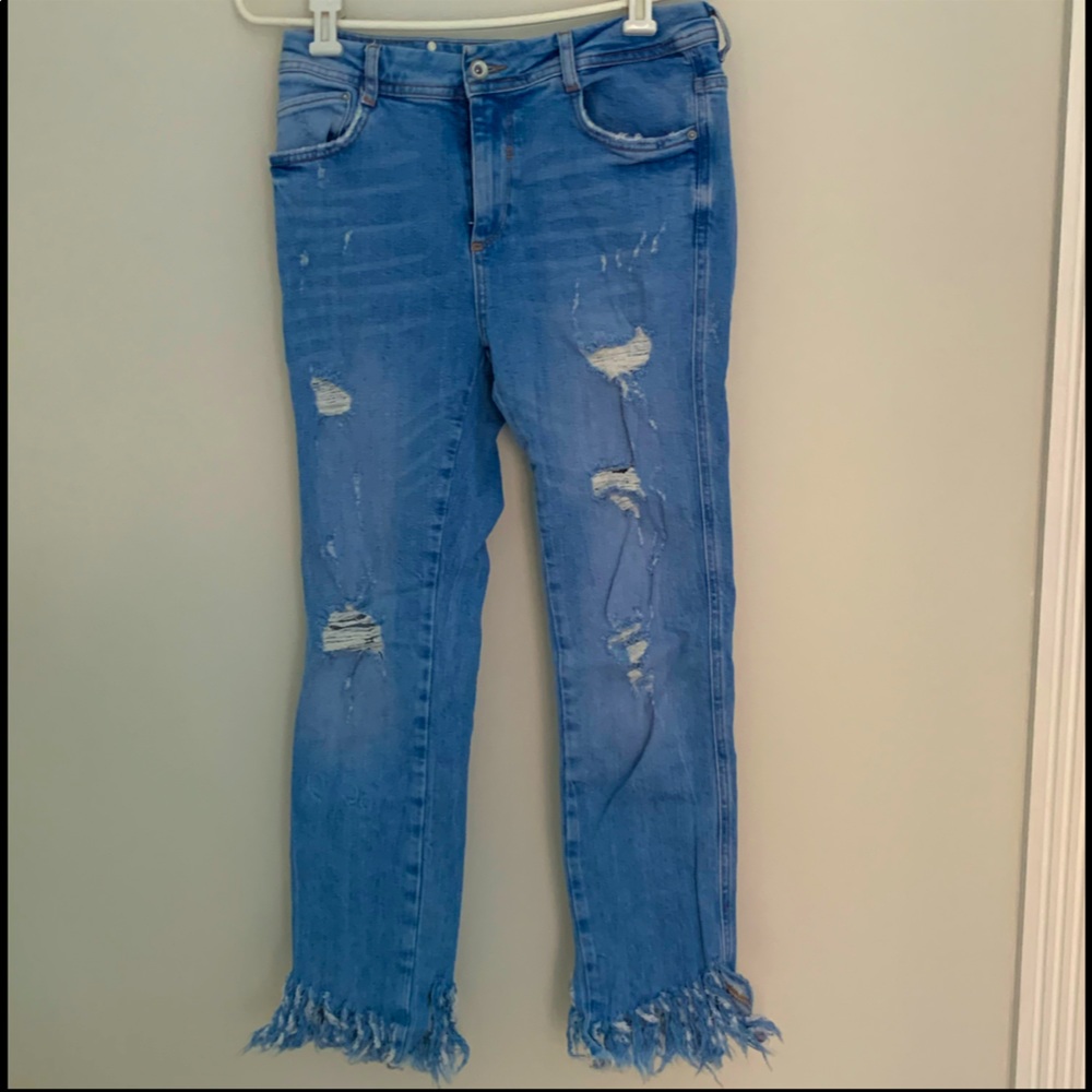 Zara Ankle Fringe Jeans
